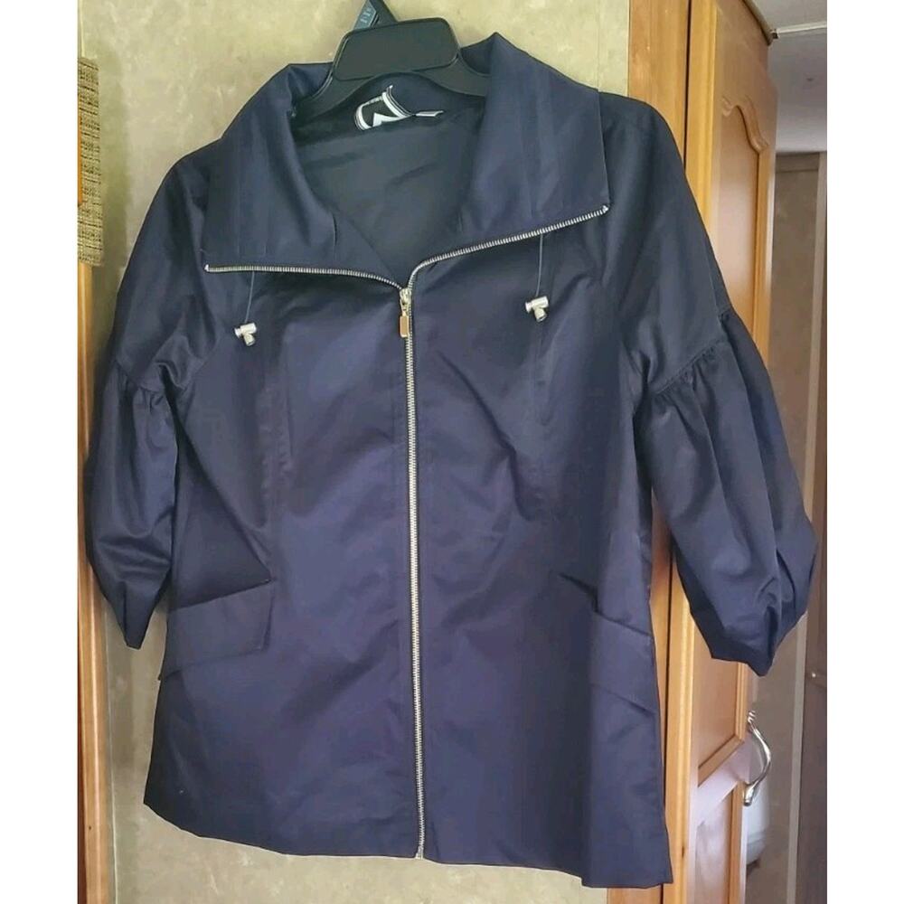 Cute Mark Bouwer Women Medium Navy Zip Up Blue Jacket With Puffy Sleeves